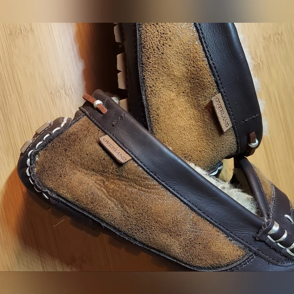 OVERLAND MEN'S DYED & TIPPED SHEEPSKIN LEATHER & FUR LINED PENNY LOAFERS SIZE 10 - Picture 7 of 16